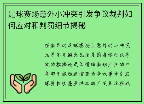 足球赛场意外小冲突引发争议裁判如何应对和判罚细节揭秘